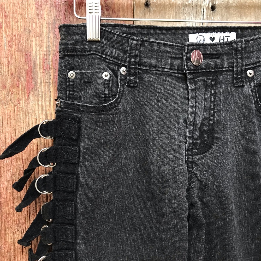 Fringed Black Jeans with Buckle Loops 5
